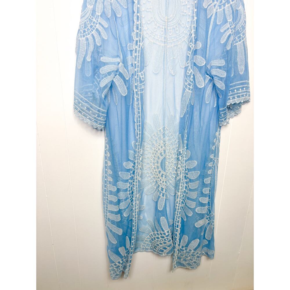 Rebellion Blue Duster Kimono Medium Beach Swim Coverup Lightweight Boho Flowy - Picture 4 of 8
